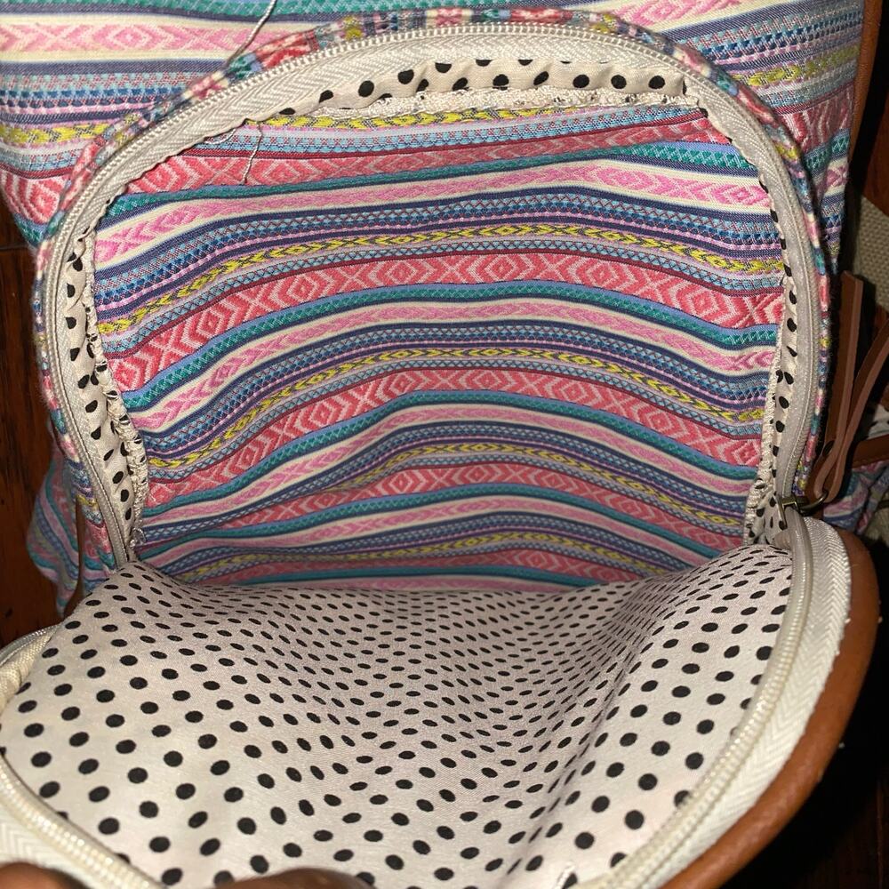 Madden Girl Boho Indie Striped Tribal Print Backpack Pink vegan leather trim - Picture 3 of 9